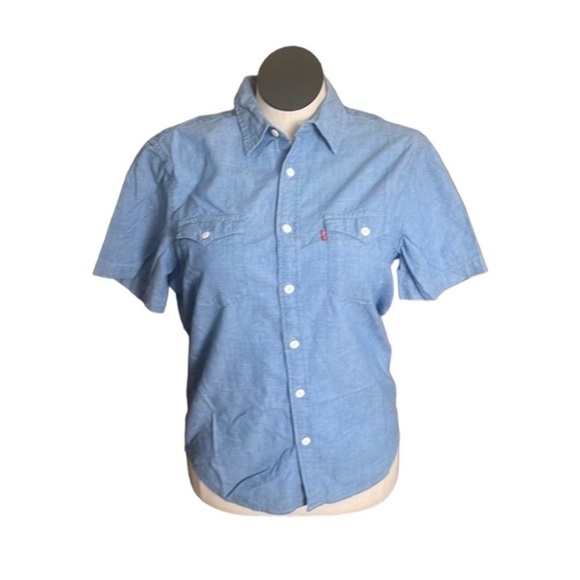 Levi’s top standard woman’s blue western button down collared shirt Sz Medium - Picture 1 of 7